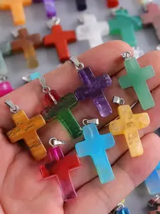 12/24/36pcsNatural Crystal Cross Pendants, DIY Jewelry Accessories, Geometric Stone Rose Quartz, Unique Crystal Design, Perfect Gift for Family Friends, Unique Crystals