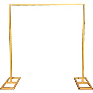 8 ft x 8 ft Wedding Arch Backdrop Stand, Adjustable Square Backdrop Stand with Stable Base, Square Backdrop Arch Stand for Balloon Garland, Ceremony Birthday Party Photo Booth Decor, Gold