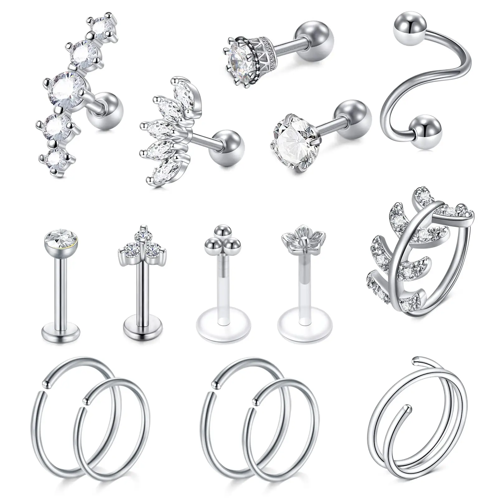 16g Cartilage Earring Flat Back Cartilage Earrings for Women Silver Gold Helix Piercing Jewelry Tragus Earrings Threadless Flatback Screw Back Earrings 16g Cartilage Hoop Earring