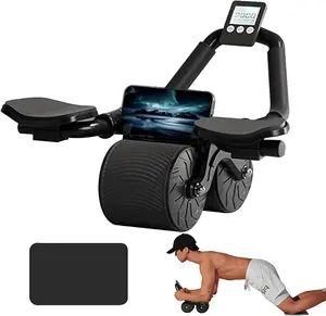 Upgraded Ab Roller Wheel with Timer & Knee Mat,Automatic Rebound Abdominal Wheel with Elbow Support Ab Workout Equipment for Strengthening Core Muscles Abs Exercise Roller for Women Men