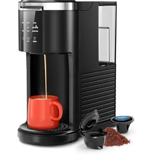 Kismile Single Serve Coffee Maker, 2 in 1 Pod Coffee Maker for K-Cup & Ground, 6 to 14oz Brew Sizes, 40oz Removable Water Reservoir, LCD Screen, Self-Cleaning, Black