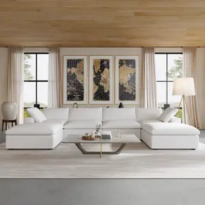 Oversized Cloud Upholstered Plush Modular Sectional 4 Seat Convertible Sofa Sets with Washable Slipcover & 2 Ottoman Storage for Modern Living Room Classic Style