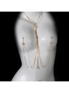 European and American cross-border new imitation pearl pendant breast clip nipple chain sexy nightclub hot girl outfit chest chain Bling Chain body chain Body Jewellery accessories