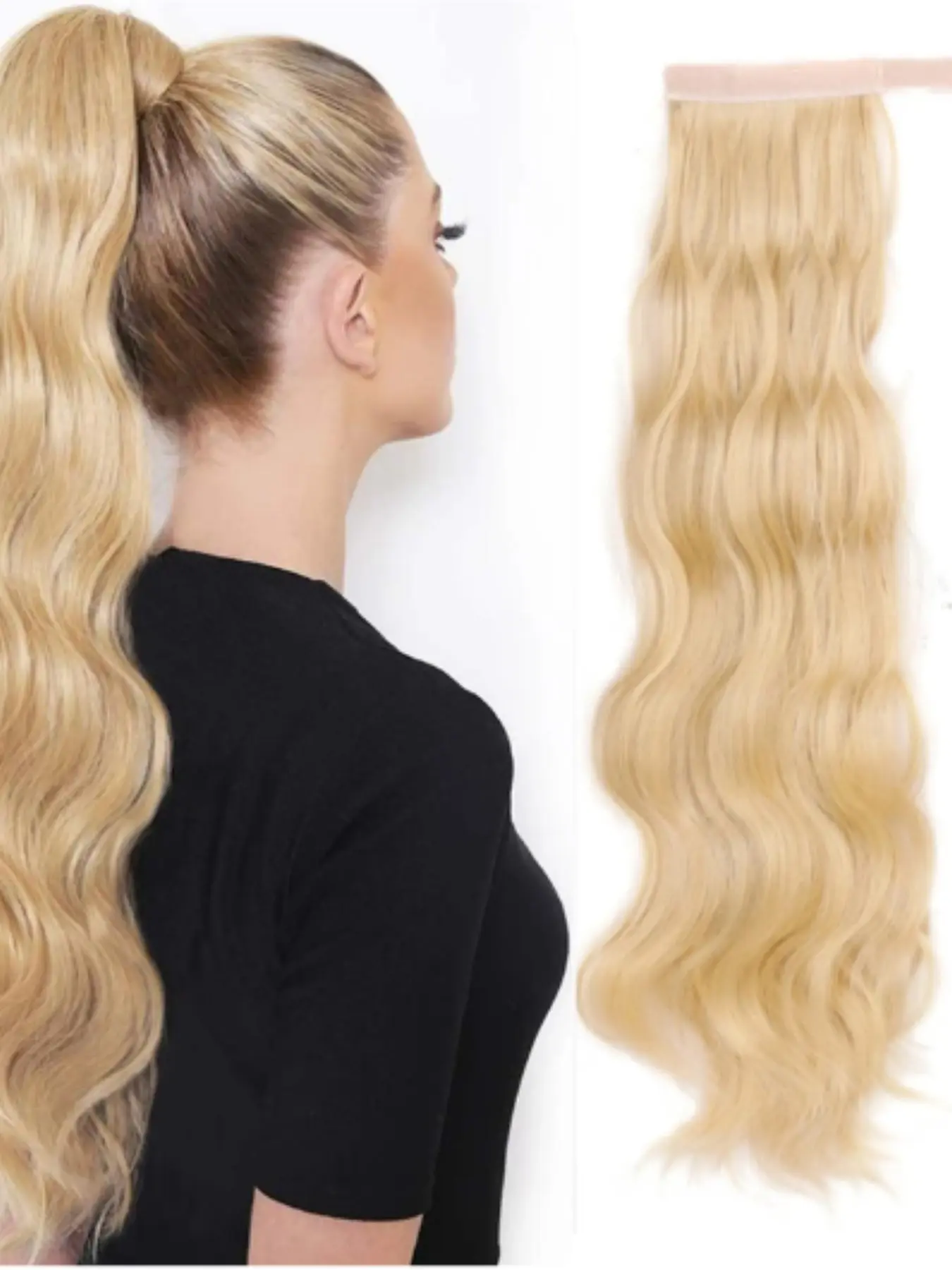 Magic Tape Water Wave Long Curly Ponytail Wig, One Piece Fluffy Egg Roll High Ponytail, Easy Wear Synthetic Hair Extension, Synthetic Clip Hairpiece, Synthetic Wavy Hair, Synthetic Hair Wigs, Ponytail Extensions, Synthetic Hair Hairpieces