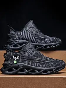 Mens Shoes, Ultra-light Textured Design Lace-up Trainers for Treadmill Wear As Gift, Workout Sneakers, Casual Twist Sole Design Sports Running Shoes for Summer 2025