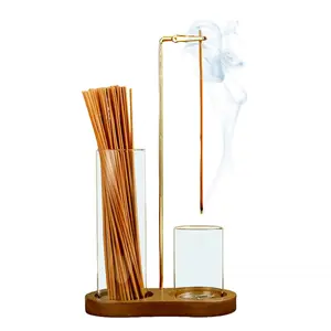2-in-1 Wooden Incense & Candle Holder, Aromatherapy Burner with Removable Glass Ash Collector, Home Decor Ornament, Ideal Fragrance Gift (Holder Only, No Incense Included)