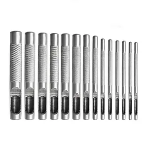 Heavy Duty Round Hole Punch Set Leather Hole Tool for Leather Canvas Silver 12-pcs