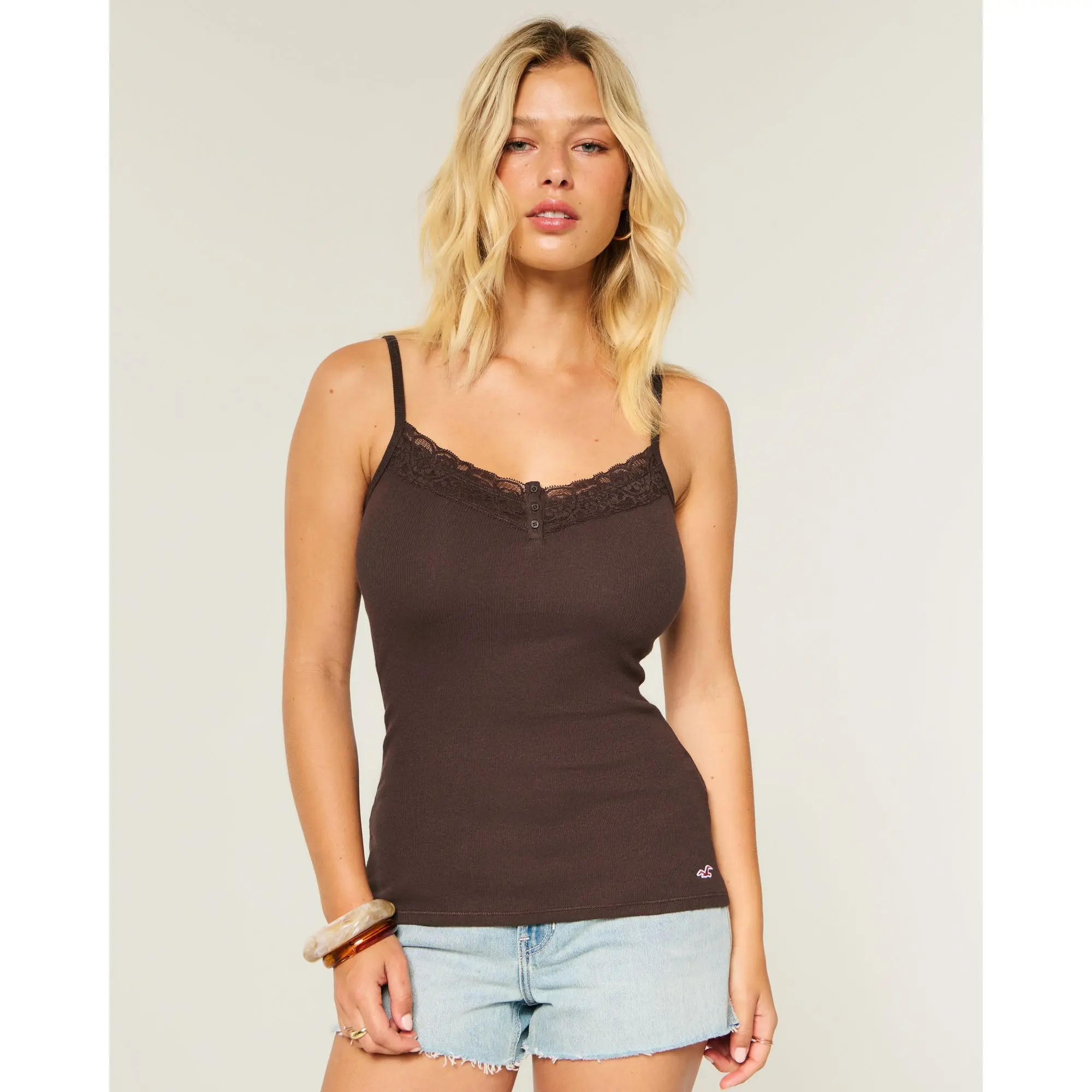 Hollister Lace Trim Henley Cami