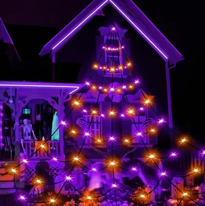 250 LED Orange and Purple Halloween Spider Web Lights Outdoor Decorations, 19.7FTx13.1FT Plug in 8 Twinkle Modes Light Up Spider Web Decorations for Yard Home Decor Halloween Decorations
