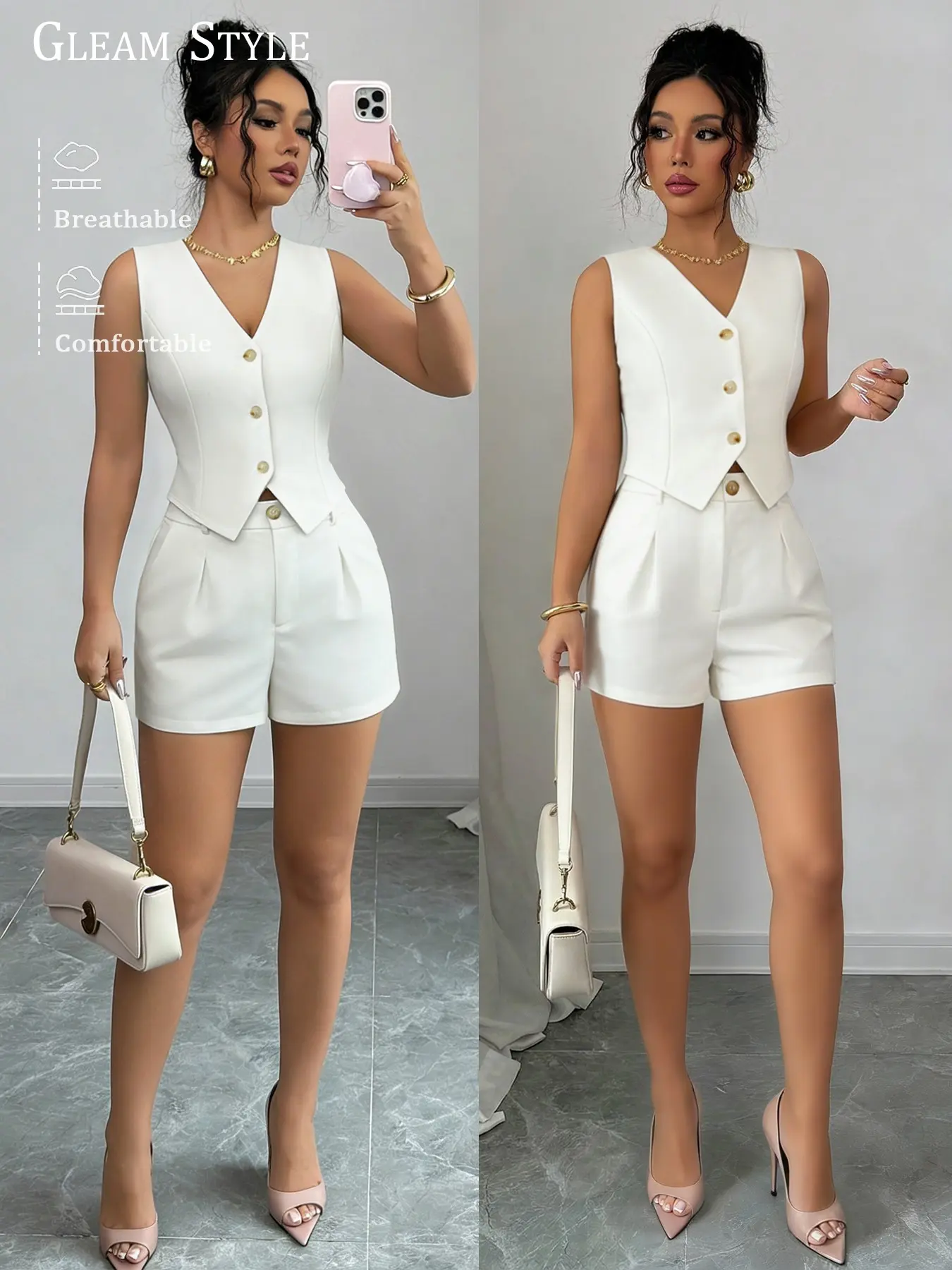 Women's Casual Sleeveless Fitted Top Vest & Shorts Matching Set Suits, Summer Fashion, Comfortable Breathable Lightweight Everyday Wear, Stylish Ladies' Clothing, Shorts Set Outfit