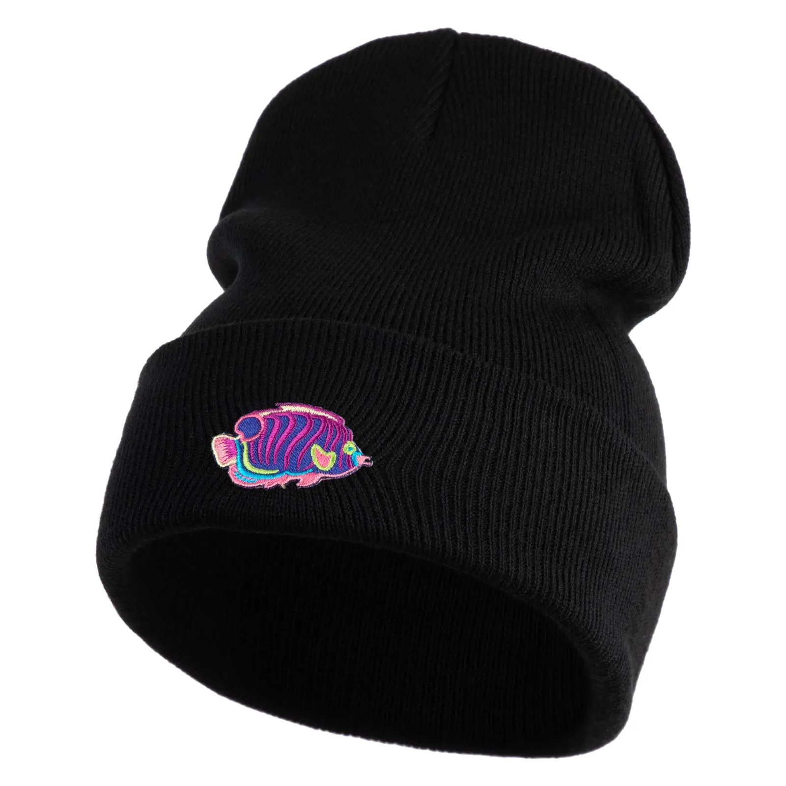 Tropical Fish Sea Life Iron On Patched 12 Inch Long Knitted Beanie