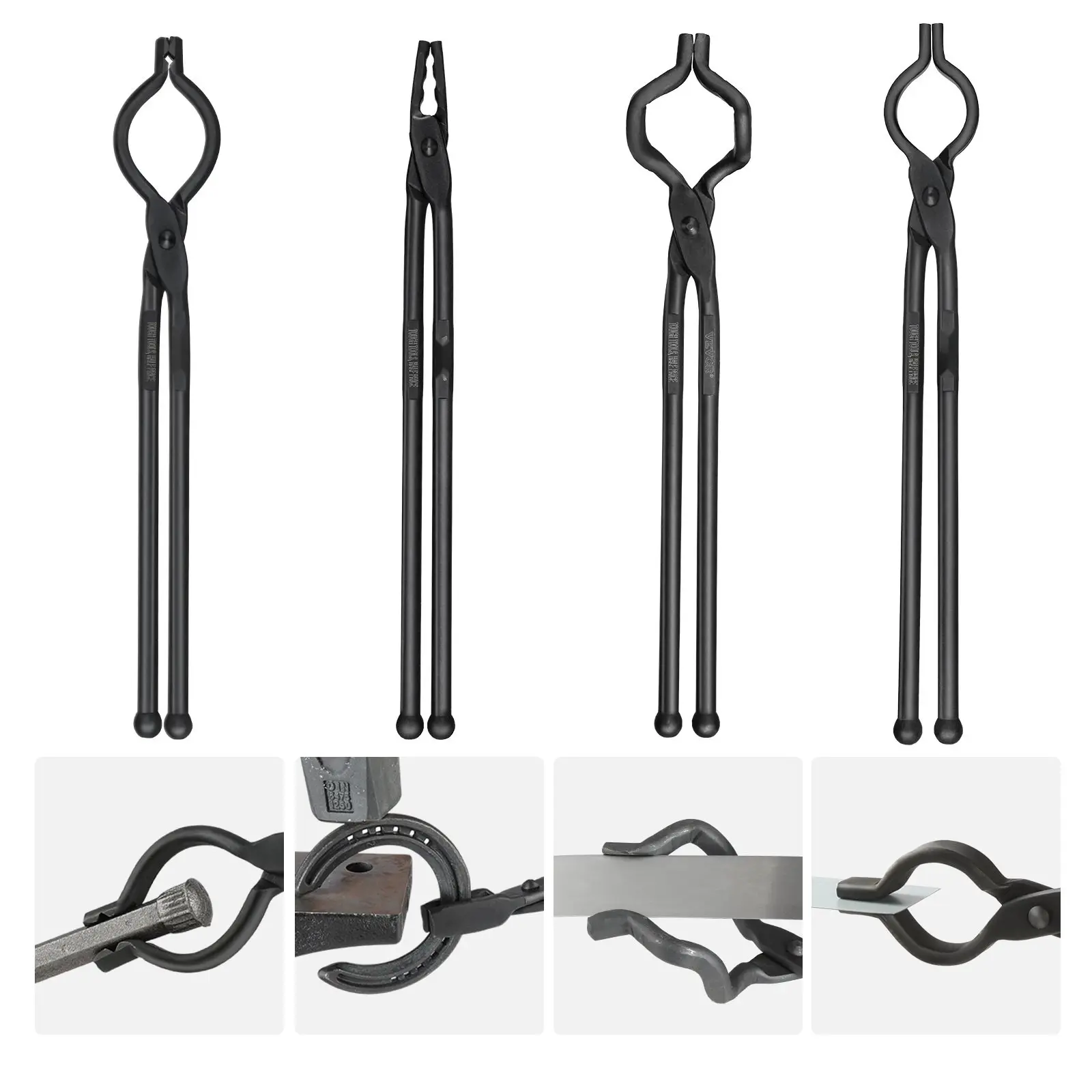 Blacksmith Tongs Set, 18-Inch 4-Piece Carbon Steel Forge Tongs With A3 Rivets, V-Bit Bolt Tongs, Wolf Jaw Tongs, Z-Bit Tongs, Gripping Tongs For Beginners And Experienced Bladesmiths, Ideal For Workshop Forging