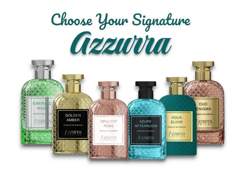 Azzurra Discovery Set | Emerald Wade + Azure Afternoon + Aqua Elixir + Golden Amber + Opulent Rose + Oud Enigma | Unisex Fragrance | 100 ML-3.4 oz | Citrus- Aromatic, Aquatic, Amber, Floral
