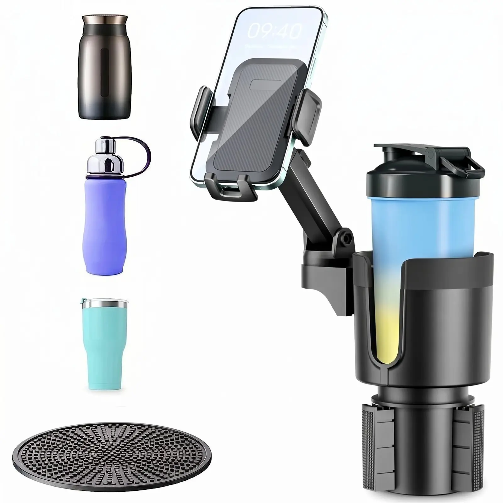 360° Rotates Round Cup Holder Friendly System Universal Car Cup Holder Expander, US Vehicle Automotive Accessory for Driving & GPS Navigation, Smartphone Car Mount