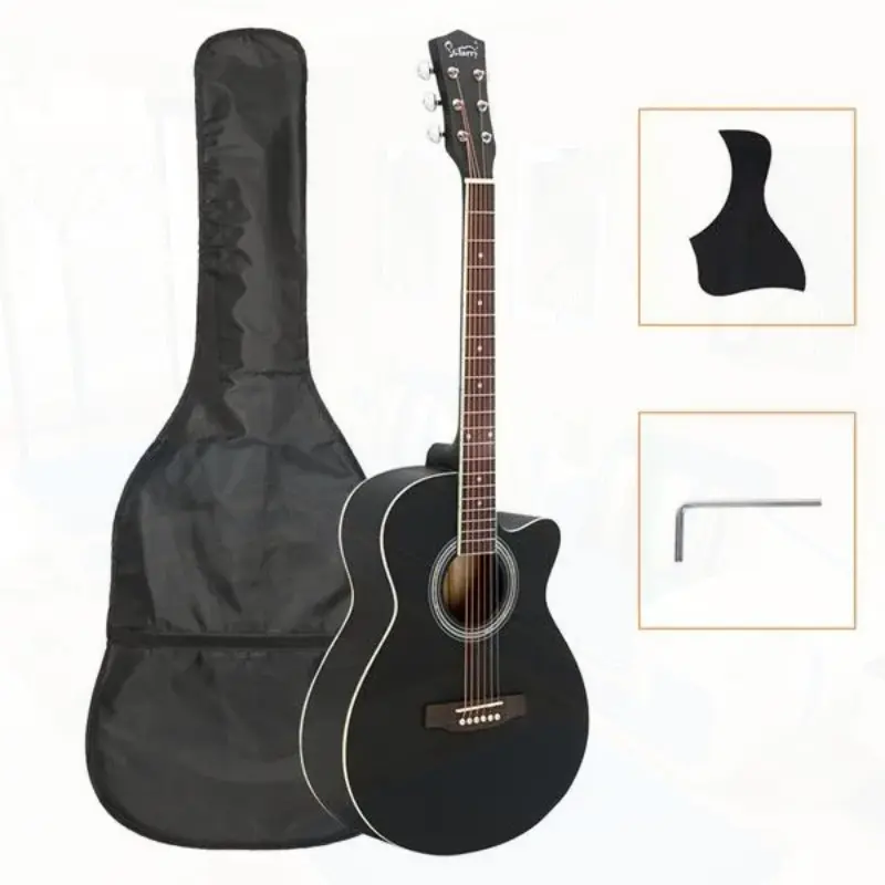 40" Cutaway Acoustic Travel Guitar Full Set - Spruce Top, Wood Neck, Piezo Pickup, Gig Bag, Strap, Wrench Tool, Durable Build, Easy Playability, Portable Gear for Beginners