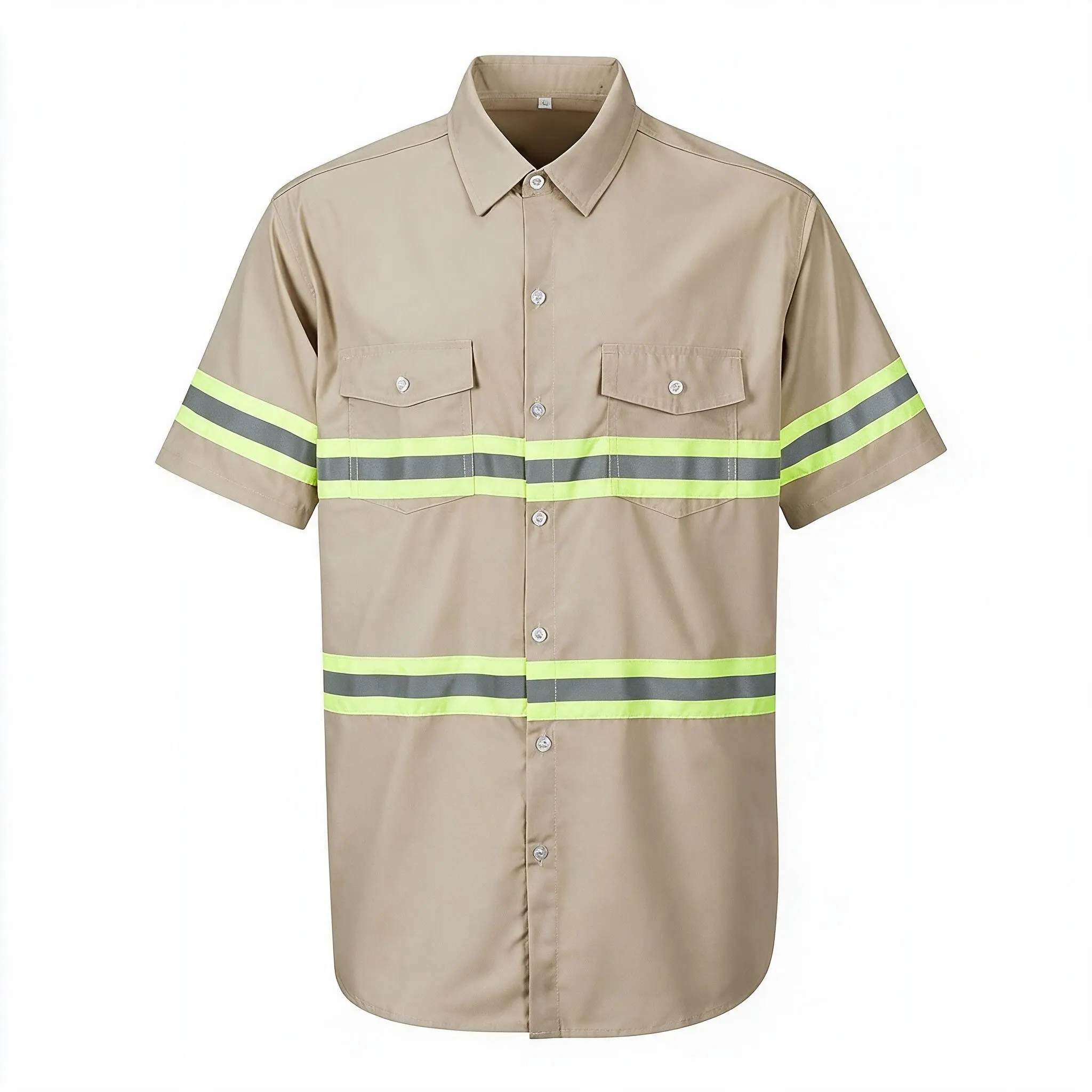 Men's Class 3 Hi Vis Collared Neck Button-Up Safety Work Shirts, Reflective Strips, Workwear Menswear Clothes for Home Improvement & Work Safety