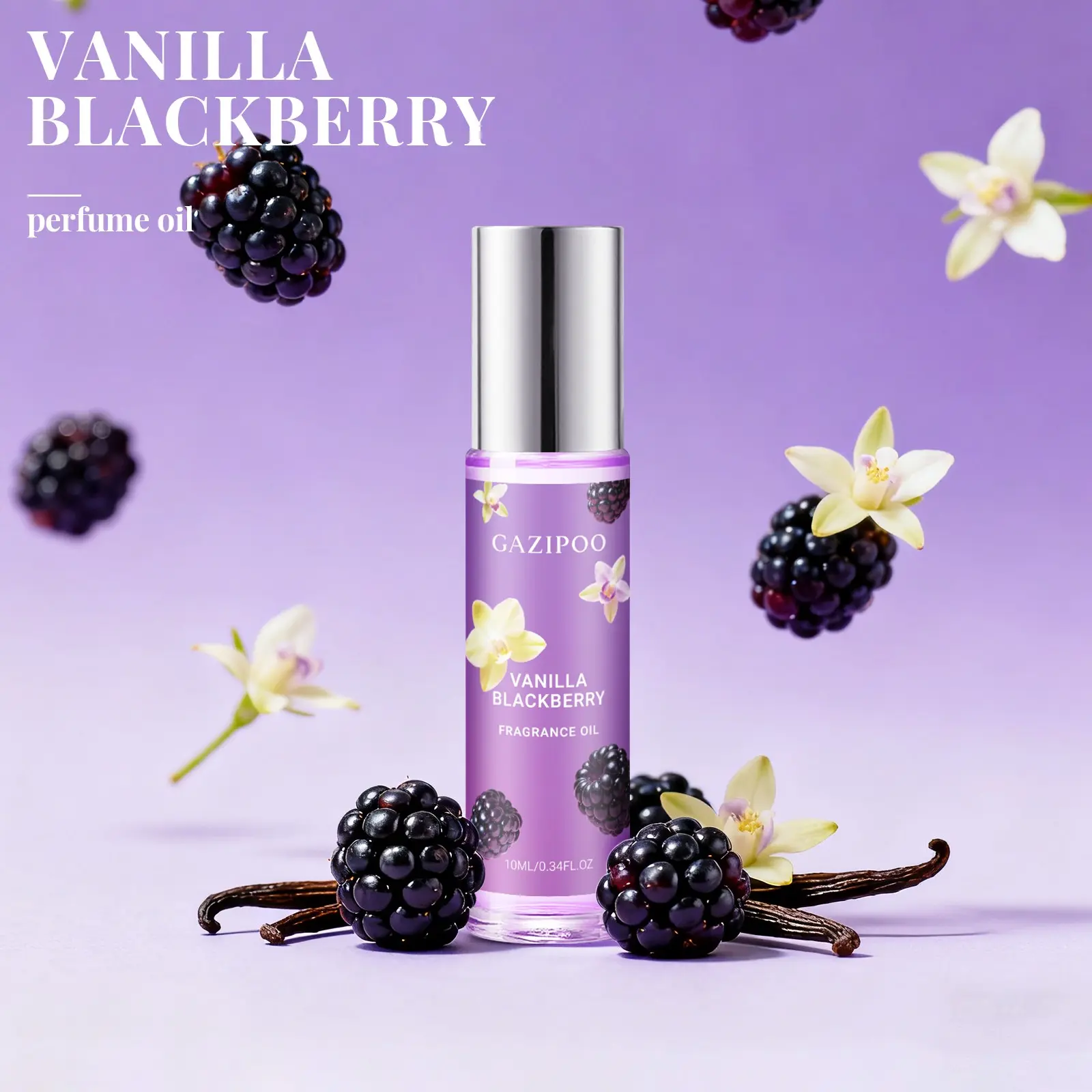 Gazipoo Vanilla Blackberry Carefully Picked Scents Fragrance Roller Perfume Oil, Alcohol-Free Gentle Formula, Suitable for Sensitive Skin, Unisex Portable Travel Essential, Ethanol Free Perfume