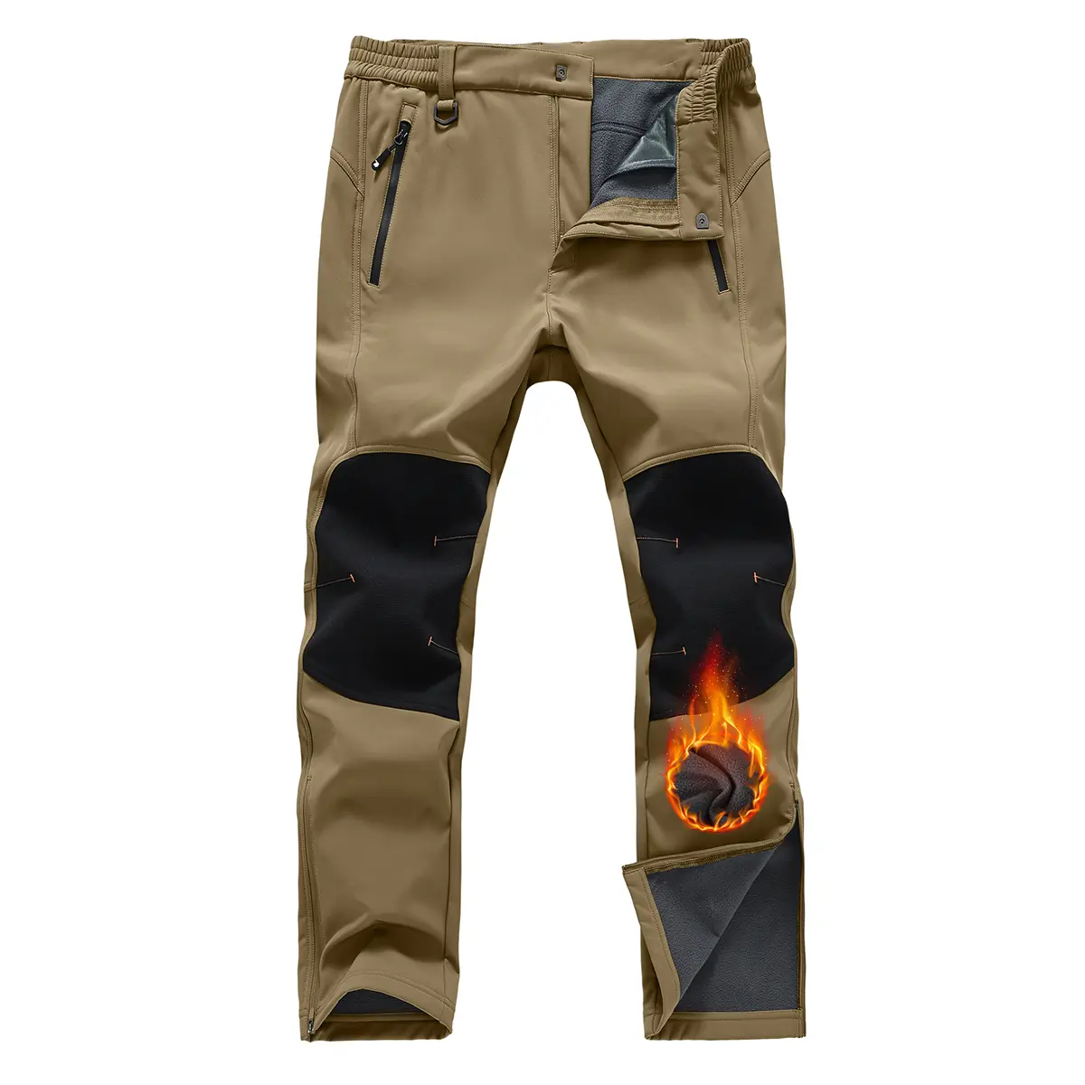 GOPUNE Men's Waterproof Fleece Lined Winter Insulated Outdoor Snowboard Hiking Trousers Snow Ski Pants with Zipper Bottom Leg