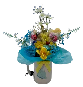 Princess Mug Bouquet Gift - Enchanting Princess Mug with Vibrant Blue & Yellow Florals, Lindt Lindor Chocolates, and Mesmerizing Candle