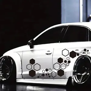 52 Grids Car PVC Honeycomb Graphics Hexagonal Stickers Auto Decor Tuning Glossy Car Decals for Car Side Body DIY Car Body Sticker (Black)