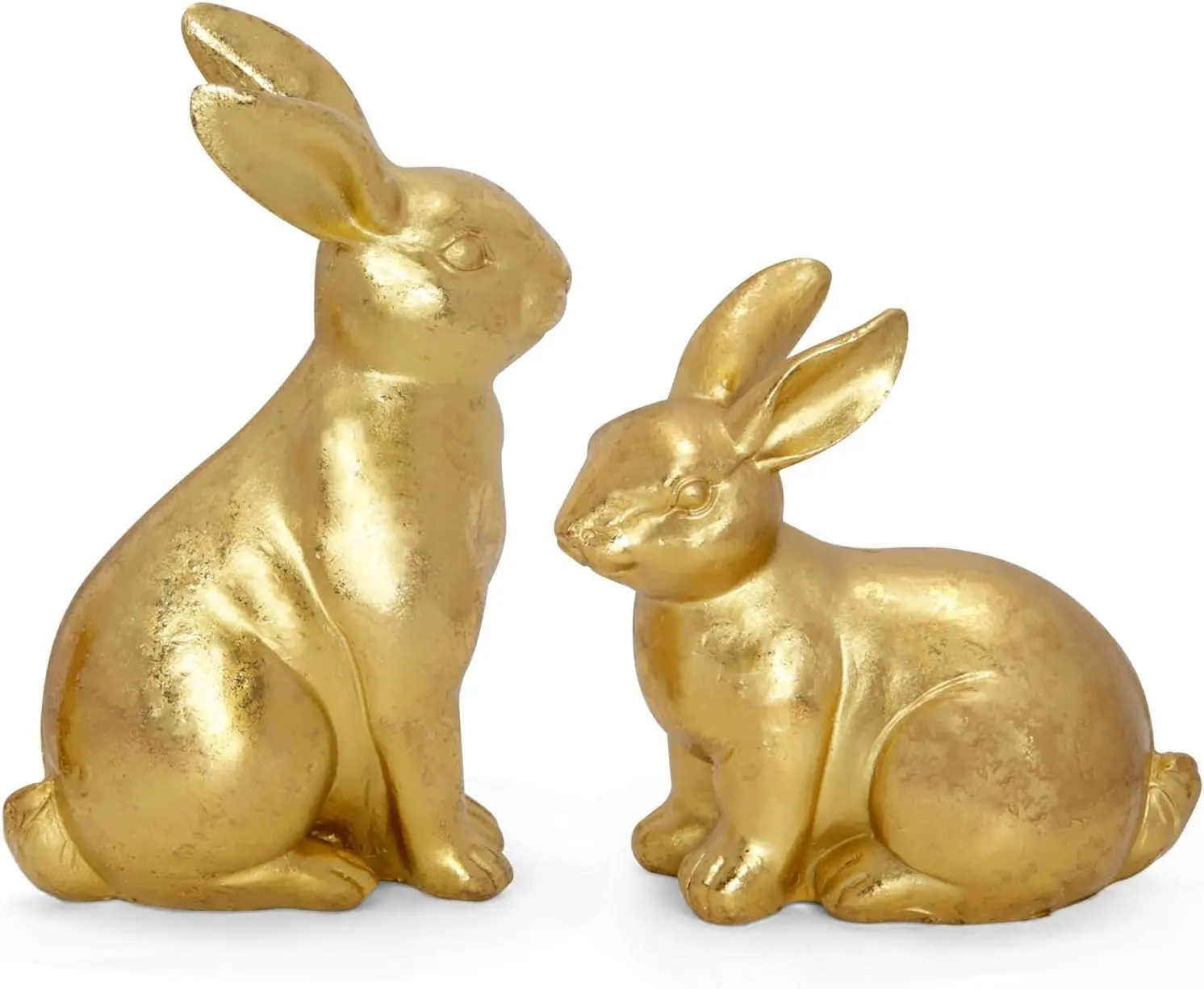 Gold Easter Bunny Decor Set of 2, Metallic Resin Rabbit Figurines, Vintage Farmhouse Bunny Statues for Spring Home Decor, Table Centerpiece, Mantel, Shelf, Tiered Tray, Indoor Easter Decorations