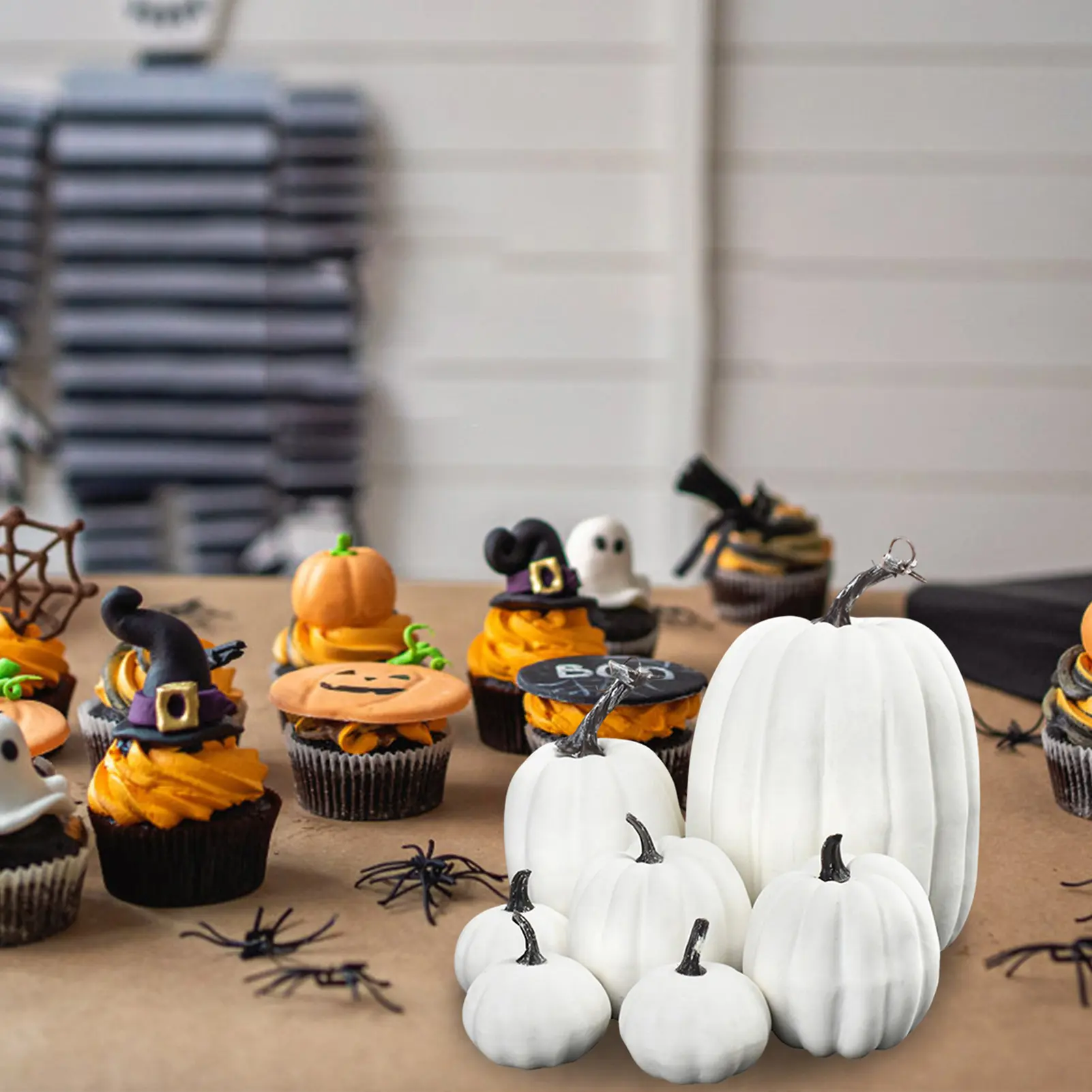 7PCS Artificial Pumpkins Decoration Harvest Fall Pumpkins Fake Foam Pumpkins for Fall Autumn Decor Thanksgiving Halloween