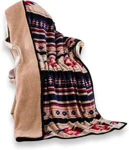 Nu Trendz Southwest Design Sherpa Lined Throw Blanket 50"x 60" Soft Cozy Premium Polyester Microfiber Furry Plush Warm Cozy Navajo Print Versatile Home Decor Gift