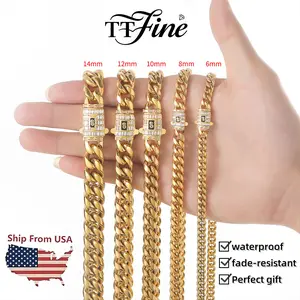 Will not turn green hiphop mens miami cuban link chain necklaces 316L Stainless Steel Fashion Women Mens jewelry