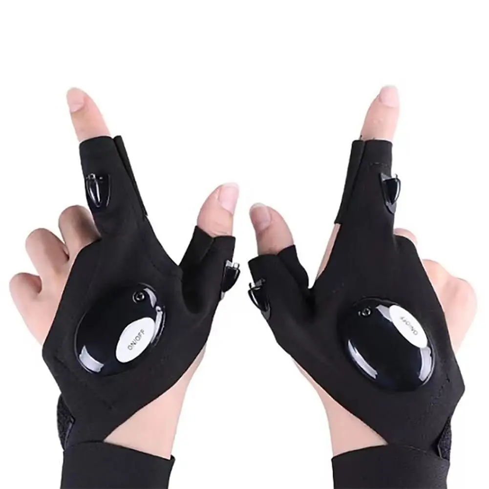 Fishing Gloves with LED Flashlight, Solid Half-Finger Design for Adults, Hands-Free Functional Fishing Equipment for Camping & Repair, Outdoor Fishing Supplies