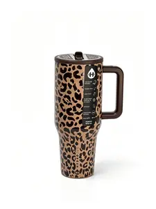 HydroJug 40oz water bottle, kettle, straw cup, made of stainless steel, with a cup holder-friendly design and a non-slip base, perfect for sports and outdoor activities, in brown leopard print Retro Cassette Water Tumbler with Straw outdoorfun father day