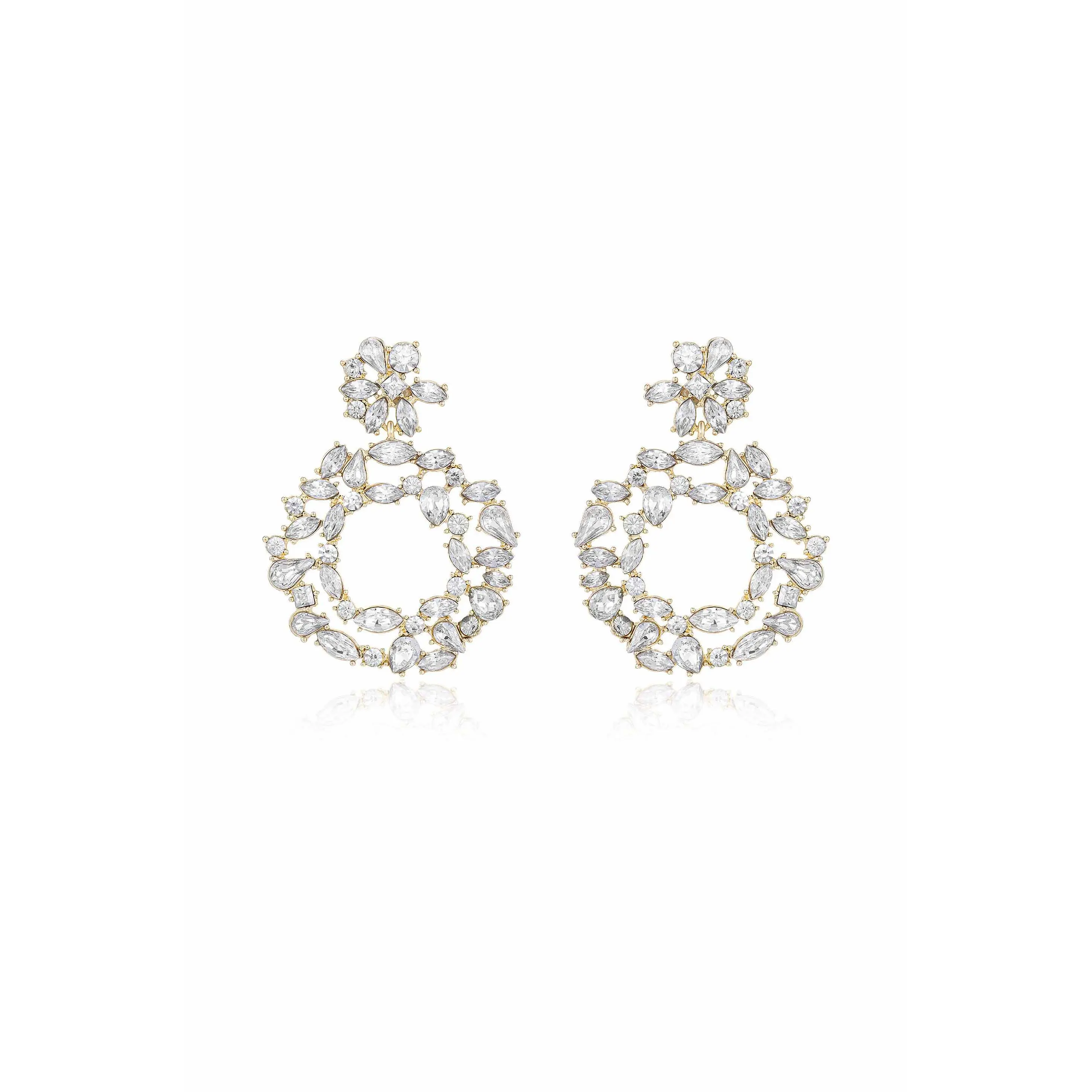 Ettika Crystal Bouquet Earrings with 18k Gold Plated Zinc Glass and Acrylic Central Gemstone and Decorative Design 2.7 x 2 Inches