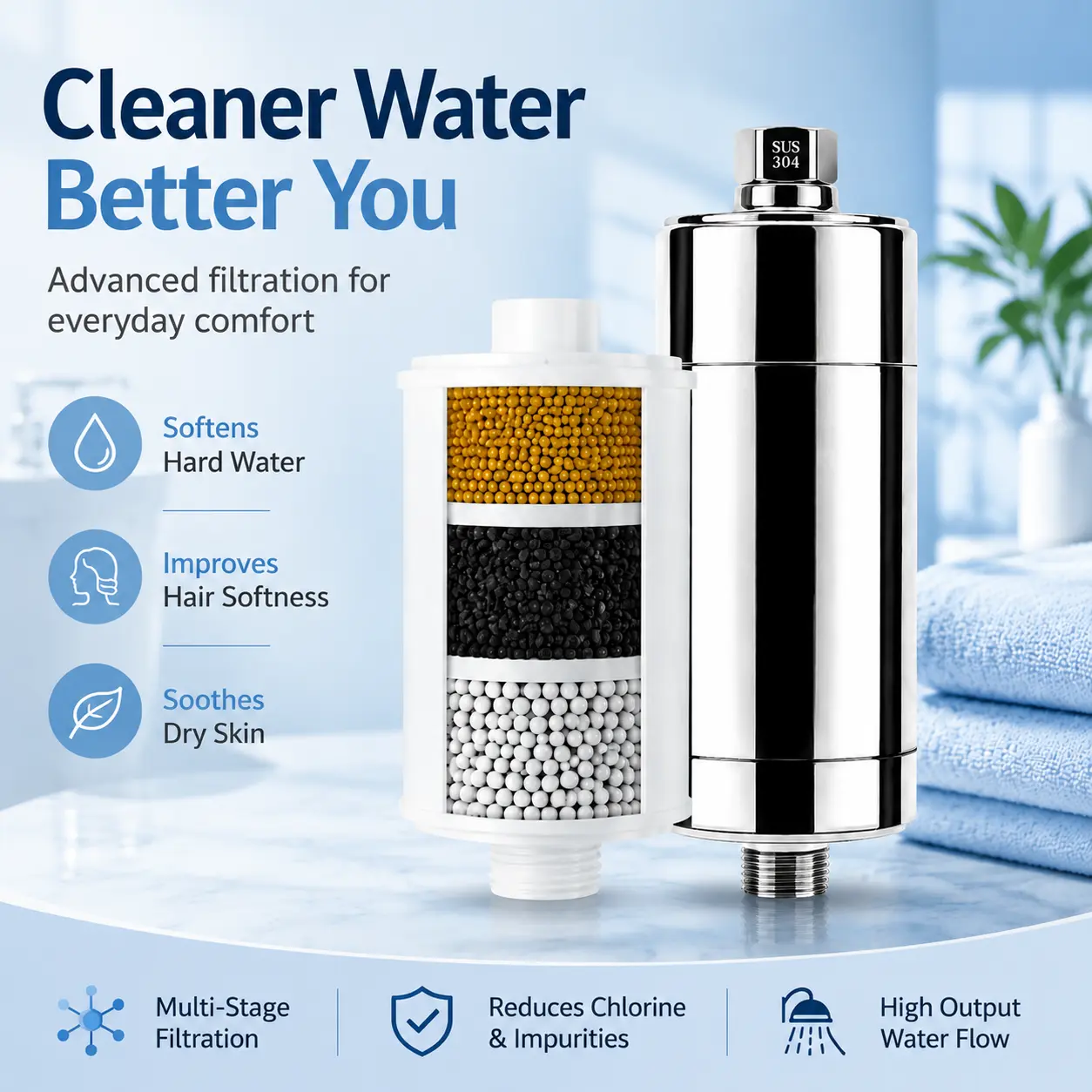 3-Stage Handheld Shower Filter for Hard Water - Removes Chlorine, Sediments, Improves Hair & Skin Softness, Easy DIY Installation, Fits Most Handheld Showers