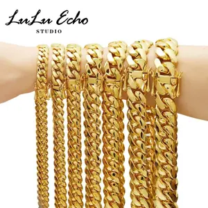LuLuEcho Cuban Chain Necklaces, 7.5-30 Inch Miami Extra Thick Faucet Button Cuban Link Necklace, 10/12/14/18/20/22MM Hip Hop Jewelry for Men, Ideal Gift Option