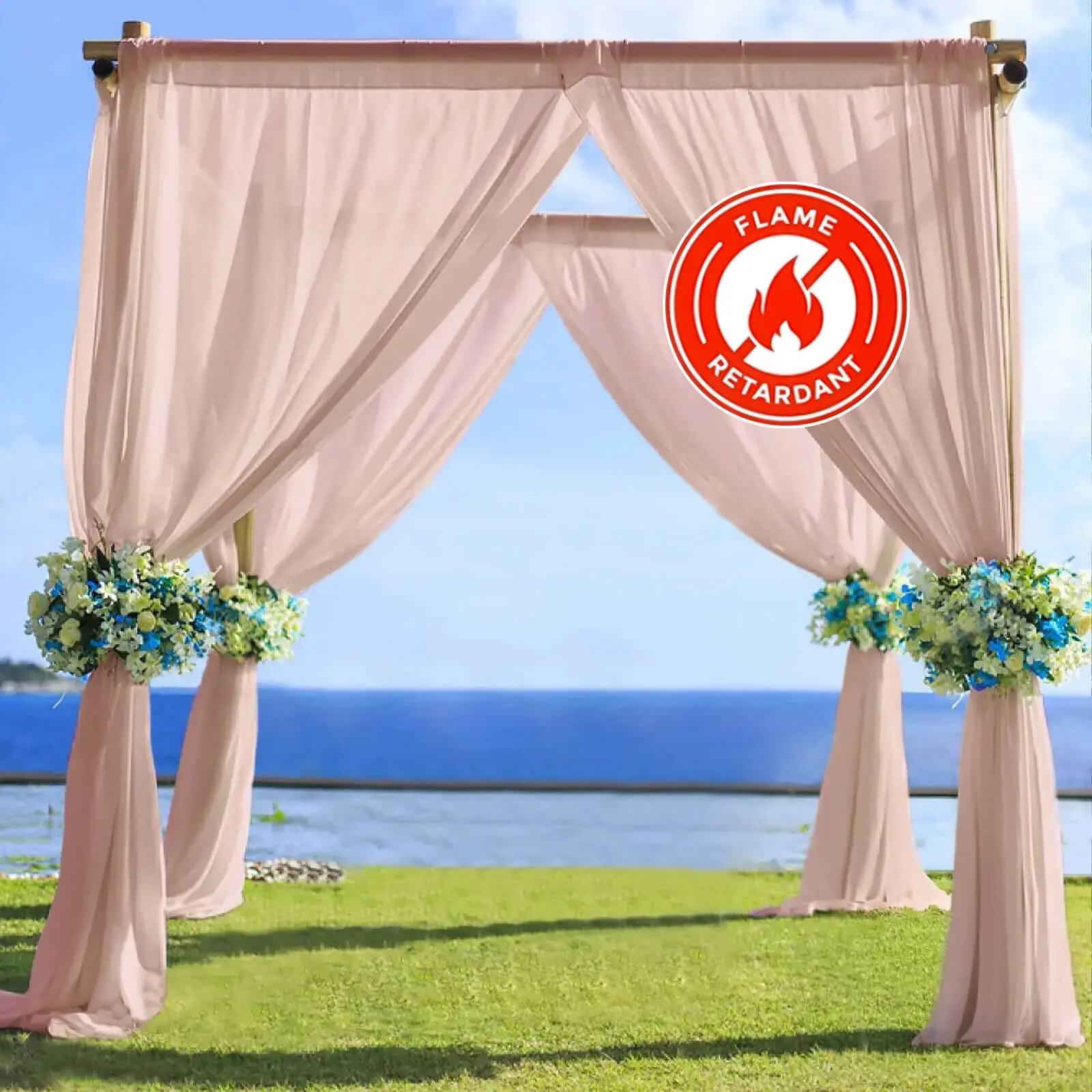 Blush Chiffon Drape Curtain - Durable Flame-Resistant Rod Pocket Panel for Party Decor, Wedding Arch Backdrop, Graduation Party Ceiling Decoration (5ftx14ft), Graduation Party Decorations