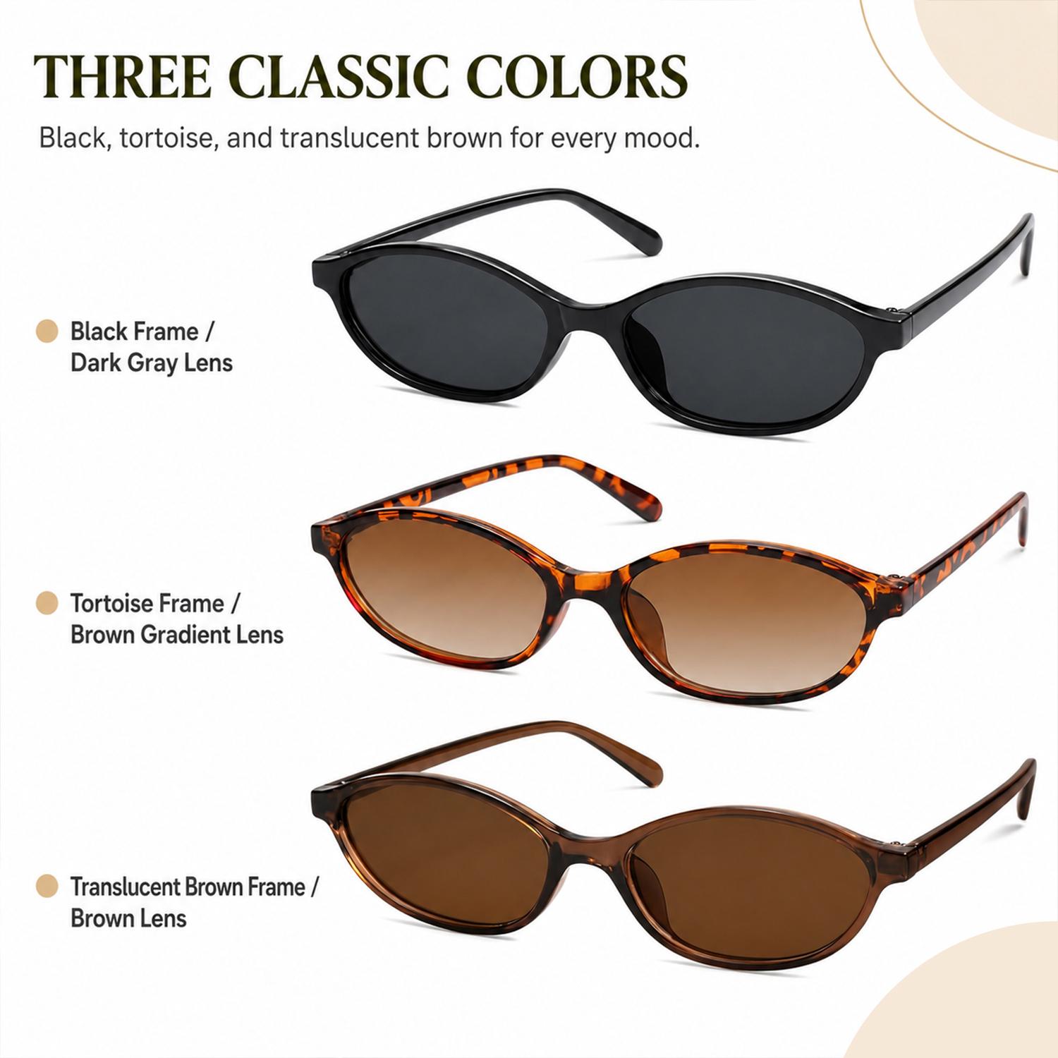 〖Summer Vibes〗3 PCS Retro Oval Sunglasses for Women Chic Cat Eye 90s Sunnies Lightweight Narrow Shades Trendy UV Protection Sunglasses Vintage Rich Girl Sunglasses Women#tiktokshopbacktoschool