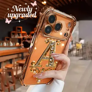 This creative diamond and gold A-pattern phone case features four drop-proof and non-slip TPU full-coverage lens electroplating, compatible with iPhone 17, 16, 15, 14, 13, 12, 11, XS, X series, and more. It makes a great gift for friends or family.