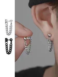 Punk Style Stainless Steel Chain Design Earrings, Fashionable Chain Decor Earrings for Women & Men, Trendy All-match & Exquisite Jewelry for Birthday Gift, Stud Earring Jewelry, Studs Earrings