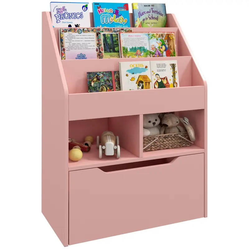 High end and high-quality  Bookcase Multi-Shelf Rack Organizer with Storage Drawer for Books, Playroom, Pink,Baby Toddler Bookshelf for Kids, Kids Bookcase, Toy Storage Organizer, for Playroom, Bedroom, Nursery,Stable, sturdy, and multifunctional