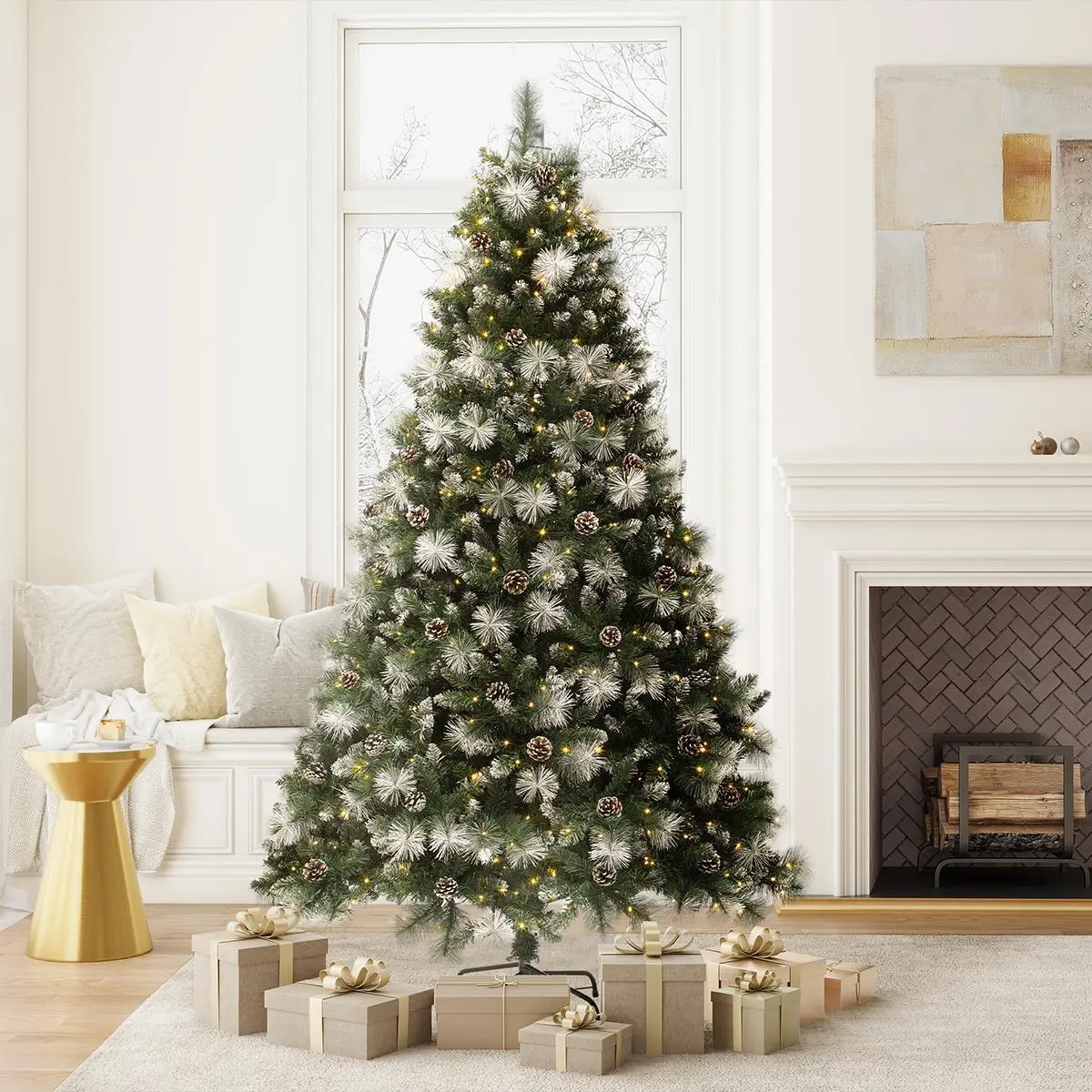 YITAHOME 4.5/6 FT Scotch Pine Artificial Christmas Tree(with Lights and Remote Control), with 3 Lighting Colors, 11 Lighting Modes, with PVC Branch Tips