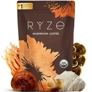 USDA Organic RYZE Mushroom Coffee - USA-Grown Instant Healthcare Dietary Supplement with 6 Adaptogenic Mushrooms, MCT Oil, Lion's Mane, Turkey Tail, Vitamins for Energy & Focus - 30 Servings