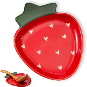 Ceramic Strawberry Spoon Rest, Red Utensil Holder, Cute Spatula Rest for Kitchen Counter & Stove Top - Easy to Clean, Dishwasher Safe (Red Strawberry)