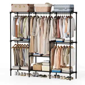 Wardrobe Closet,Portable Clothes Racks for Hanging Clothes, Free Standing Closet with 6 Tier Shelves, Closet Organizers and Storage Rack for Cloakroom, Bedroom, 80.7 x 15.6 x 77 Inches