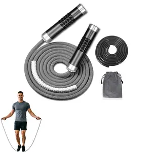 Weighted Jump Rope for Workout Fitness(1LB), Tangle-Free Ball Bearing Rapid Speed Skipping Rope for MMA Boxing Weight-loss,Aluminum Handle Adjustable Length 9MM Fabric Cotton+9MM Solid PVC Rope, Weighted Workout Ropes