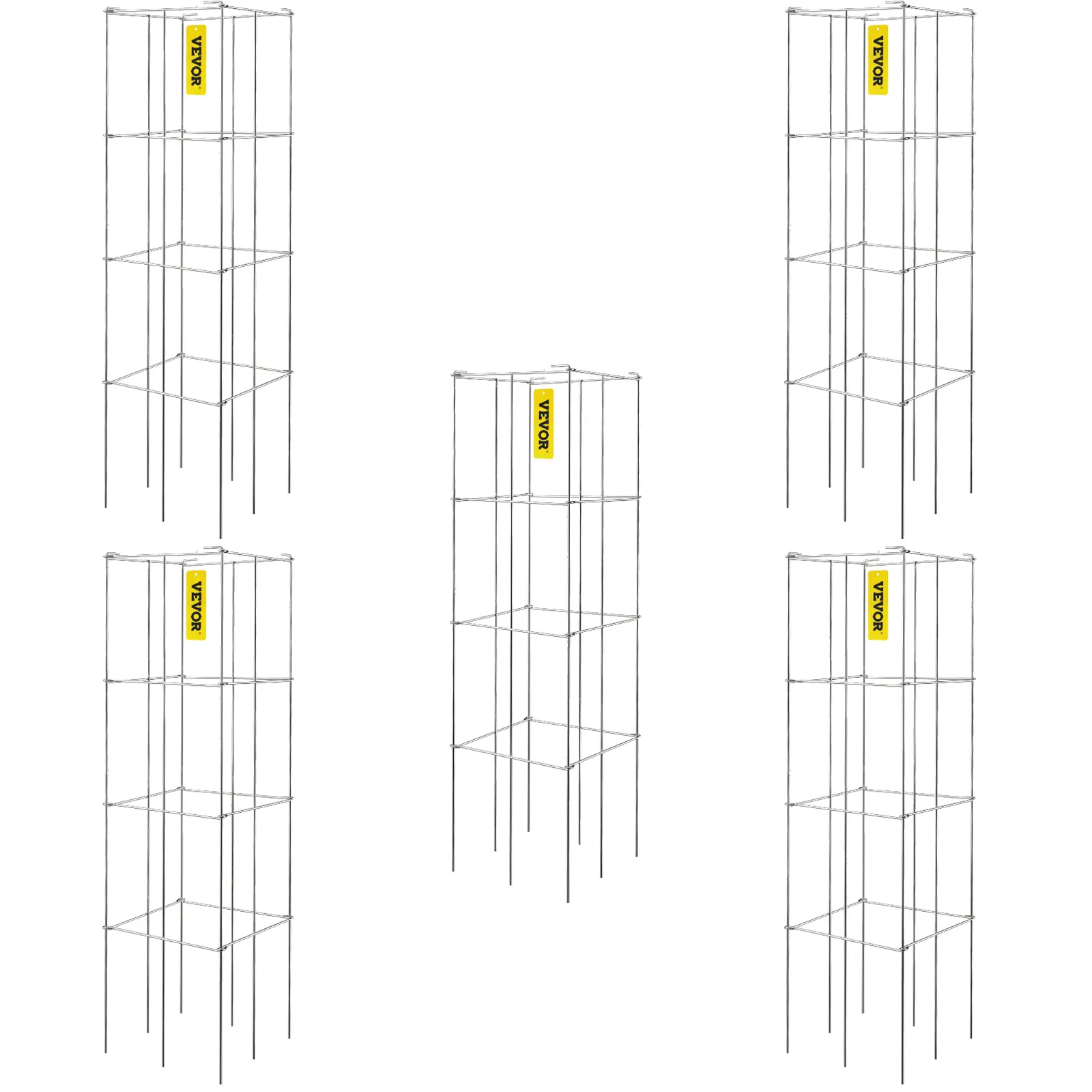 【Summerfinds】VEVOR 5-Pack Square Silver PVC-Coated Steel Tomato Cages, 11.8"x11.8"x46.1" Garden Supplies Trellis Support Towers for Vegetables, Climbing Plants Outdoor, Metal Arbor Trellis