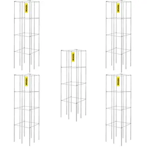 VEVOR Tomato Cages, Summervibes,Summervibes, 11.8\" x 11.8\" x 46.1\", 5 Packs Square Plant Support Cages, Silver PVC-Coated Steel Tomato Towers for Climbing Vegetables, Plants, Flowers, Fruits