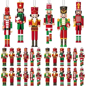96 Pcs Christmas Nutcracker Ornament Set Small Wooden Soldier Hanging Decoration King Holiday Figures Tree Ornament With Ropes for Xmas Party Decor
