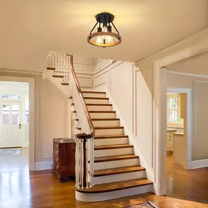 New Three-Light Farmhouse Style Chandelier -- Semi-Recessed Design, 120V E26 Base Suitable for Warm Illumination Decor in Hallways, Bedrooms, Kitchens, and Studies, Modern Rustic Style Fixture, Living Room Chandelier (Bulb Not Included)