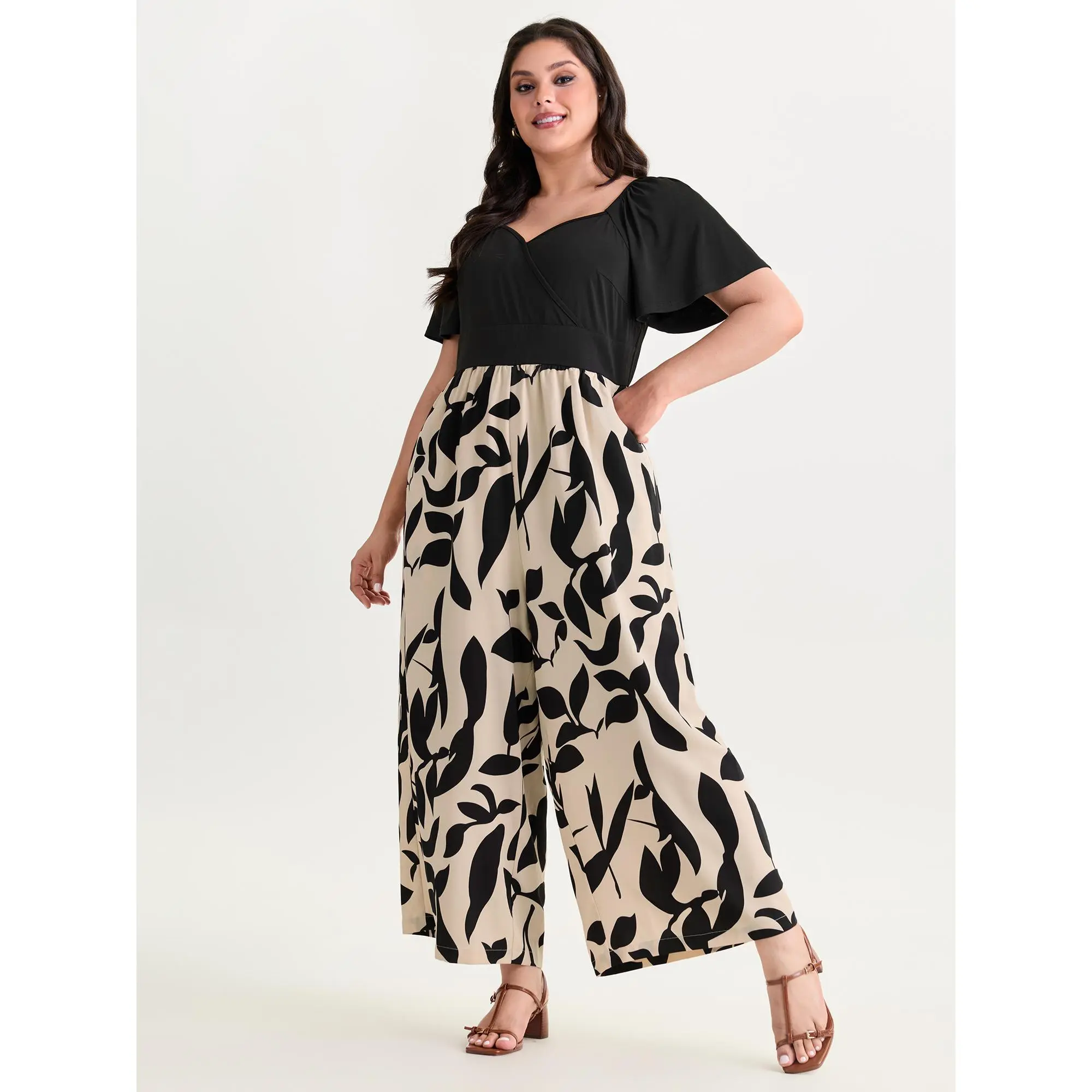 BLOOMCHIC Women's Plus Size Spandex Overalls - Large Floral Print,Color Contrast,Smooth Polyester Fabric,Shortsleeve,Pocket,Garment with Flattering Fit,Sizes M-6X,,Plus Size Fashion,Overalls For Women,Summerfinds