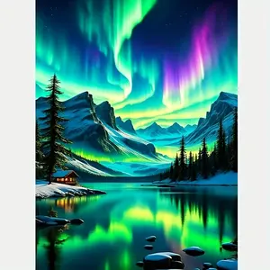 5D DIY Diamond Painting Kit, Aurora Borealis Northern Lights Landscape, Round Diamond Stylish Embroidery Art, Mosaic Canvas for Home Wall Decor and Gift, 30x40cm