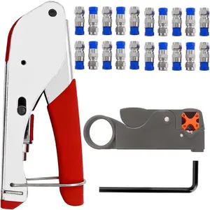 Coax Cable Crimper Kit Coaxial Cable Rg6 Compression Tool Kit with 20PCS F RG6 Connectors, Wire Coax Cable Stripper Tool for Satellite TV, CATV, Home Theater, and Security, Tool Kit Set, Tools Gadgets